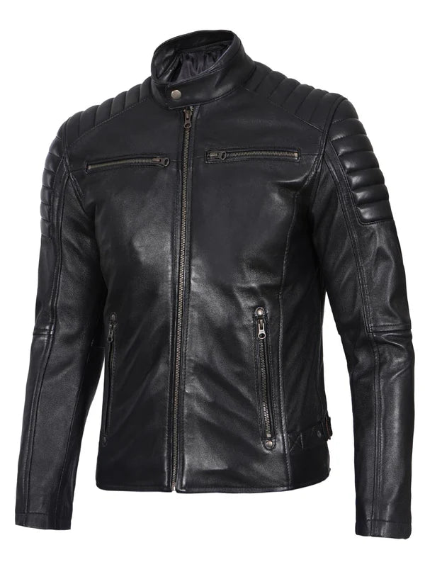 Felix Men's Black Biker Style Leather Jacket