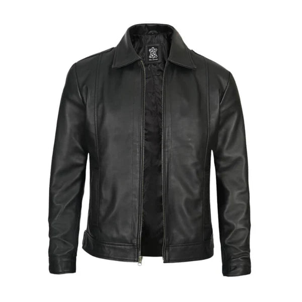 Reeves Men's Vintage Black Harrington Leather Jacket