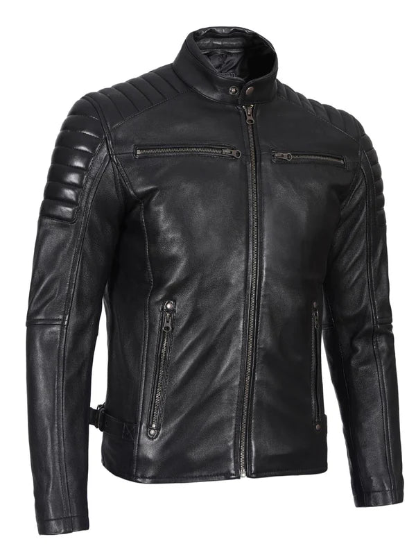 Felix Men's Black Biker Style Leather Jacket