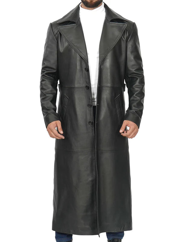 Jackson Men's Black Leather Long Duster Coat