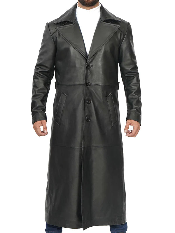 Jackson Men's Black Leather Long Duster Coat