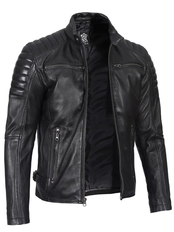 Felix Men's Black Biker Style Leather Jacket