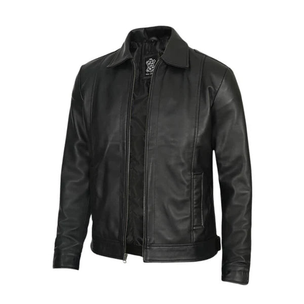 Reeves Men's Vintage Black Harrington Leather Jacket