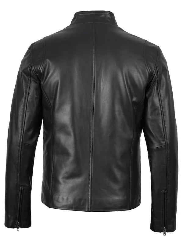 Clinton Men's Black Cafe Racer Leather Jacket