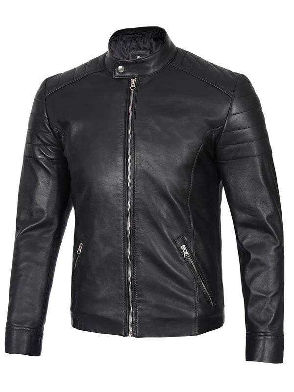 Carrie Men's Black Cafe Racer Leather Jacket