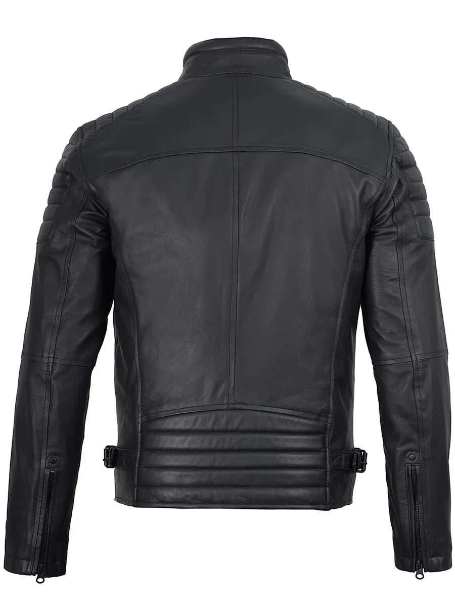 Mens Matte Black Biker Style Real Leather Jacket