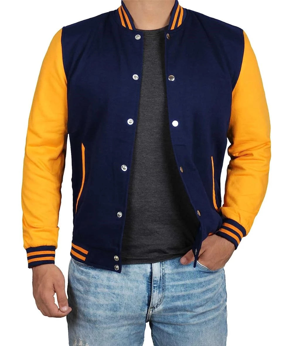 Men’s Blue and Yellow Varsity Jacket – Baseball Style Letterman Bomber