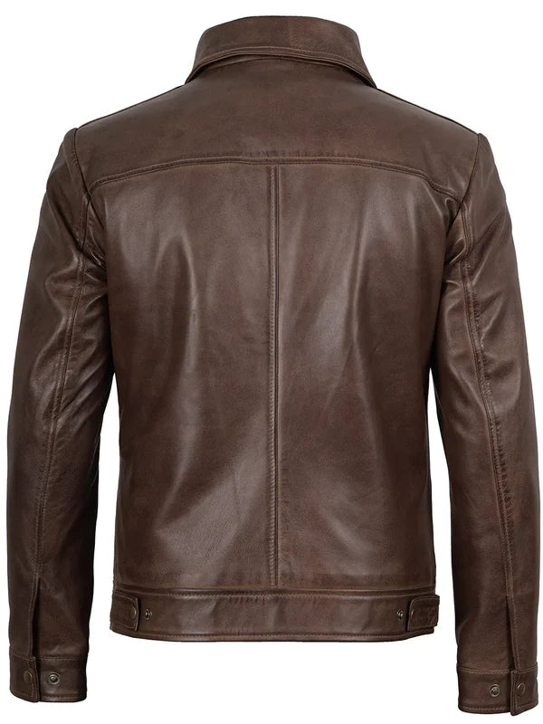 Mens Chocolate Brown Harrington Leather Jacket