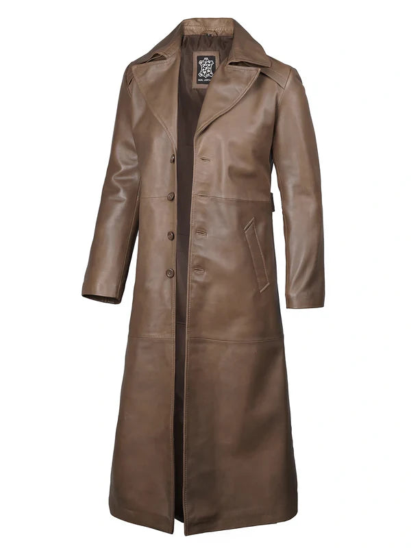 Brown Leather Long Men's Duster Coat