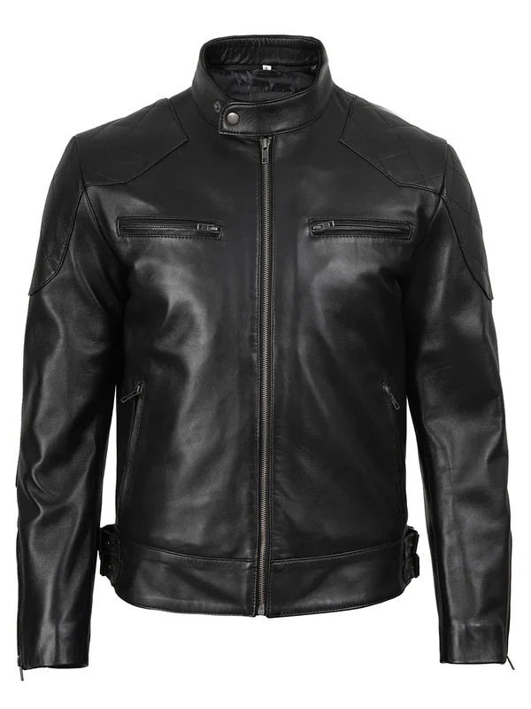Men's Black Cafe Racer Leather Jacket