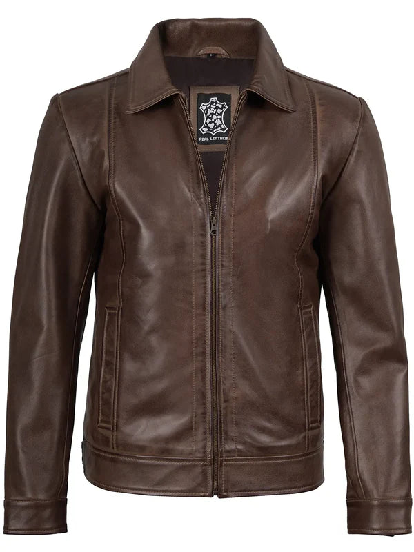 Mens Chocolate Brown Harrington Leather Jacket