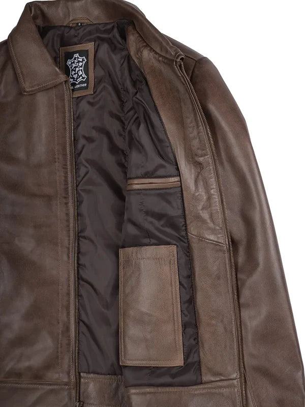 Mens Chocolate Brown Harrington Leather Jacket