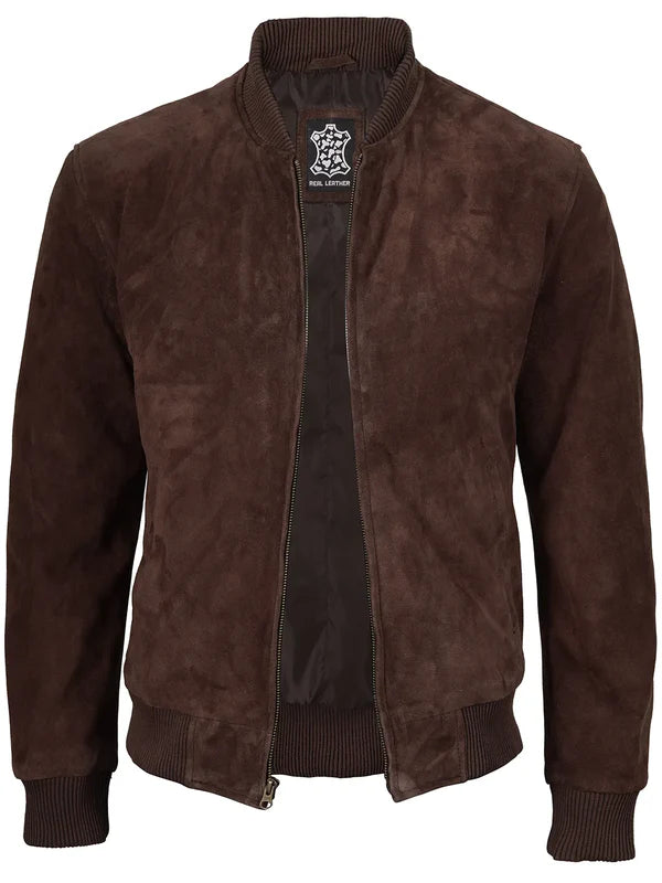 Adamsville Mens Dark Brown Suede Bomber Jacket