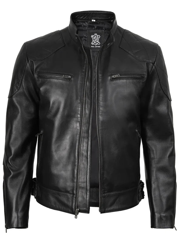 Men's Black Cafe Racer Leather Jacket