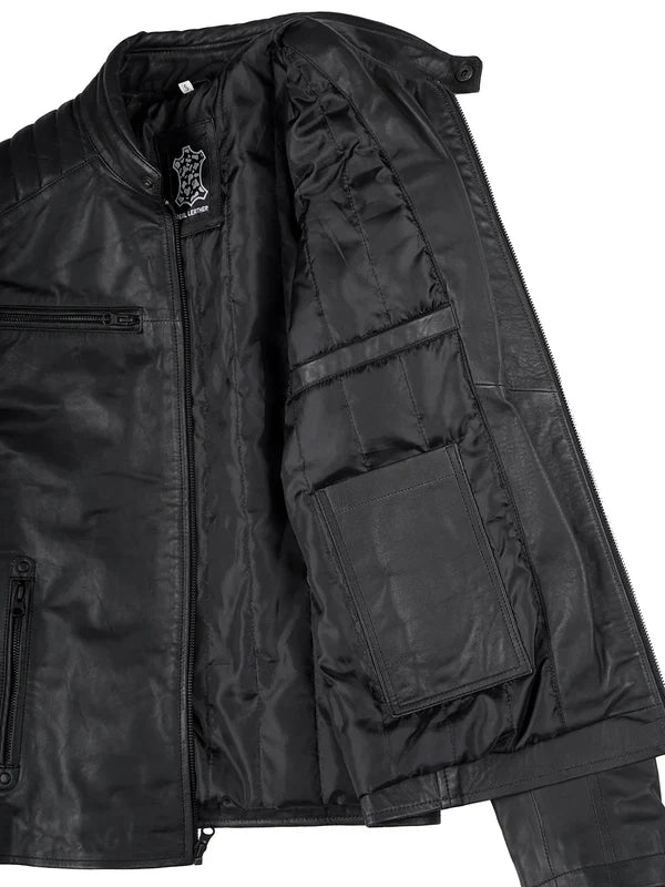 Men's Harrington Matte Black Real Leather Jacket