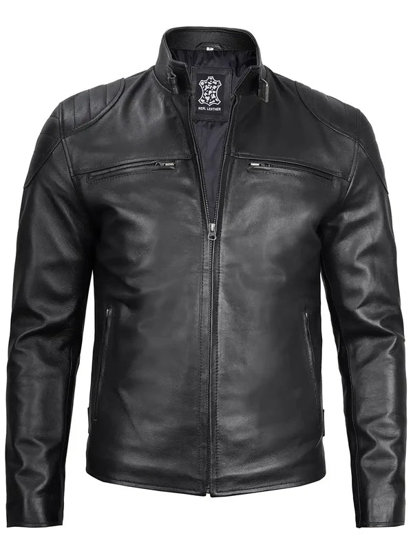 Vermont Men's Black Biker Style Leather Jacket
