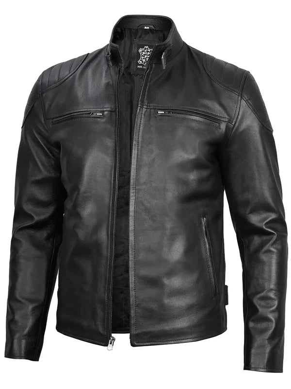 Vermont Men's Black Biker Style Leather Jacket