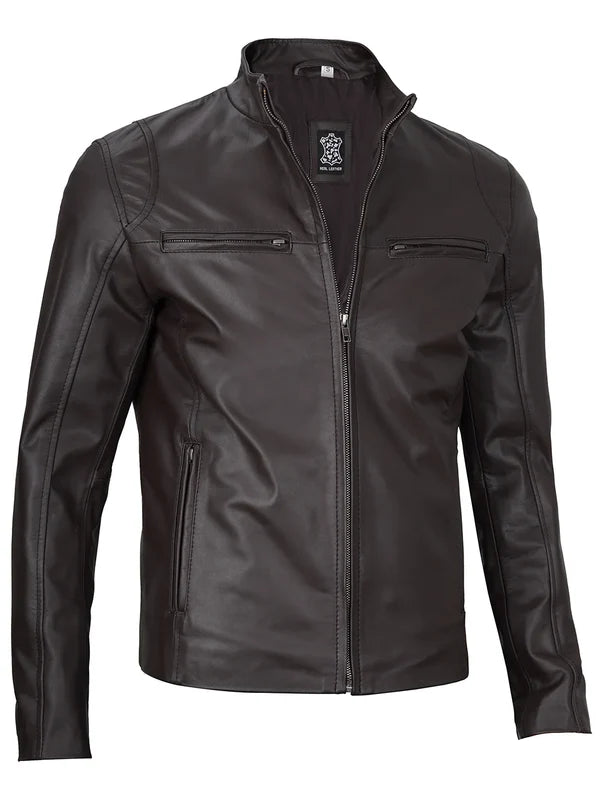 Men's Dark Brown Cafe Racer Leather Jacket