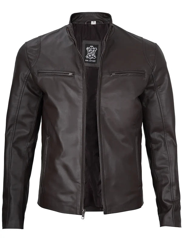 Men's Dark Brown Cafe Racer Leather Jacket