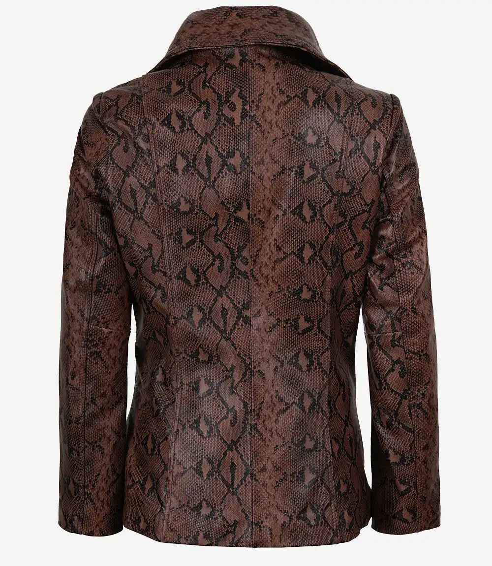 Kathryn Womens Snake Pattern Two Button Cognac Leather Blazer