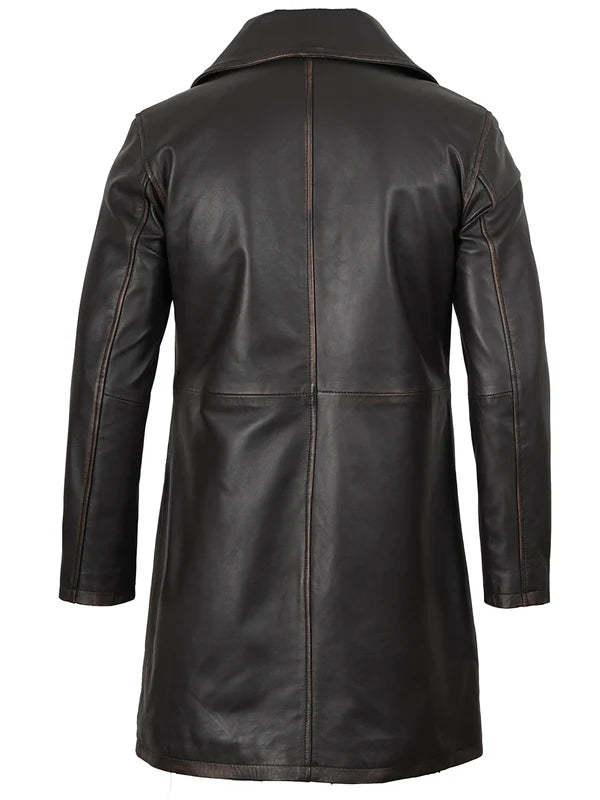 Men's Real Leather 3 4 Length Dark Brown Car Coat