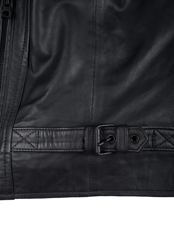 Mens Matte Black Biker Style Real Leather Jacket