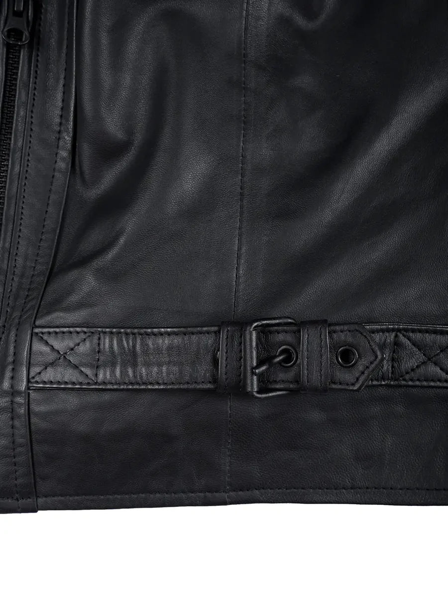 Mens Matte Black Biker Style Real Leather Jacket