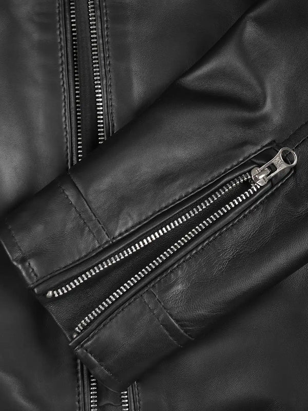 Women's Black Cafe Racer Leather Jacket