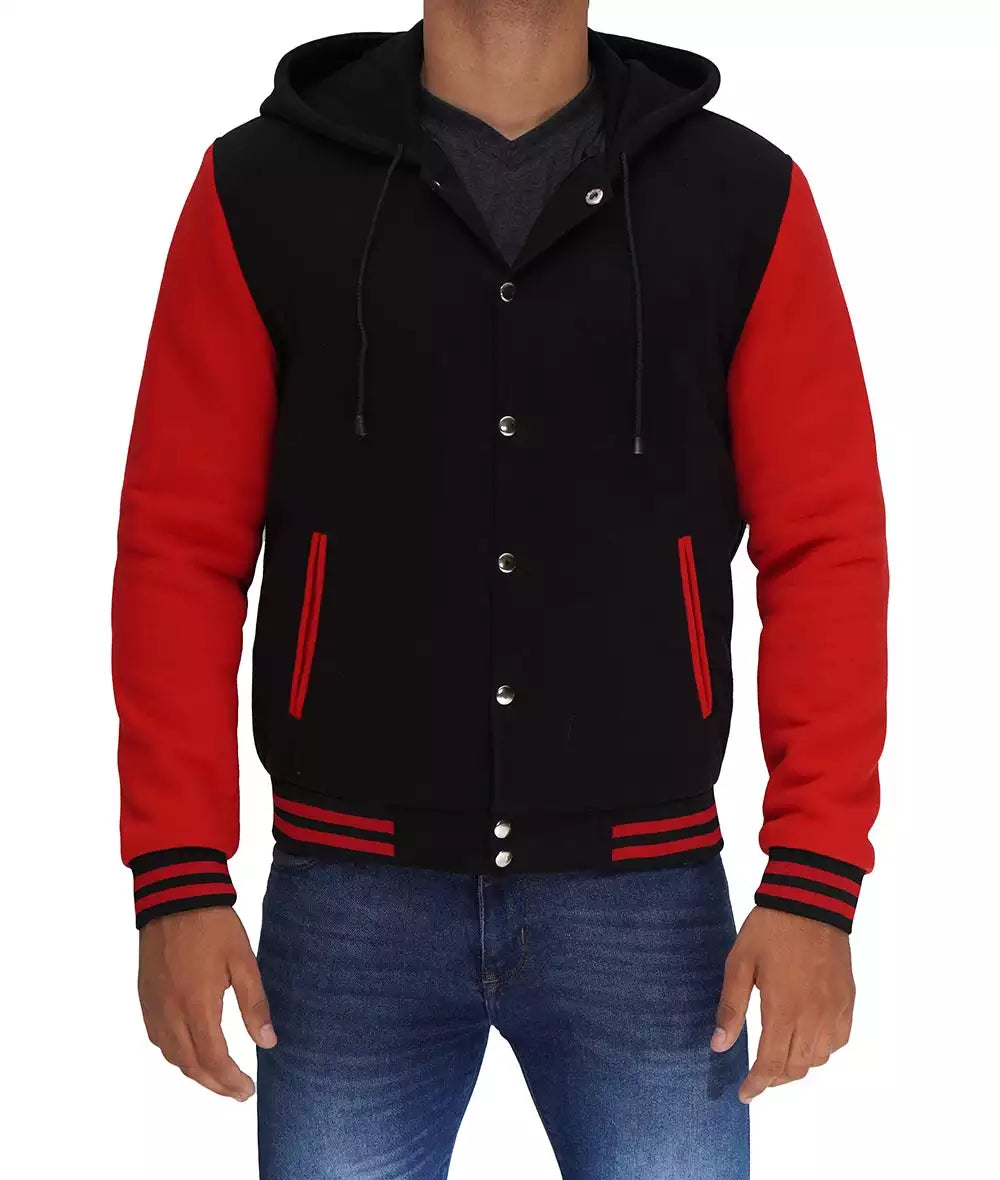Salerno Men’s Black and Red Hooded Varsity Jacket