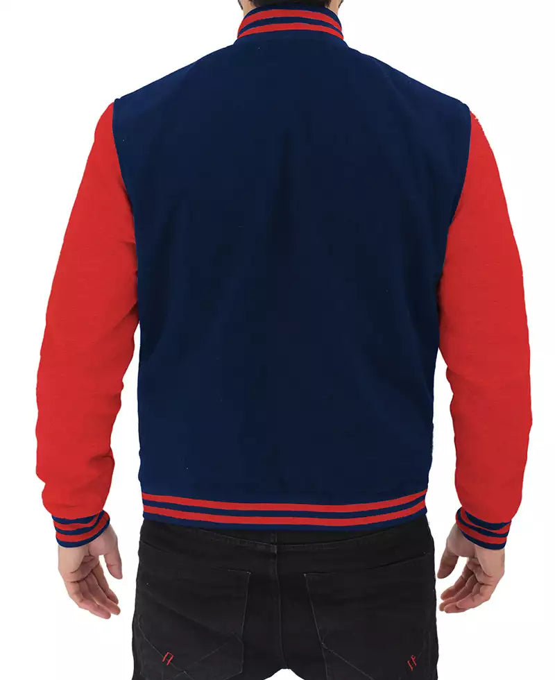 Men’s Red and Navy Blue Varsity Jacket – Baseball Style Bomber