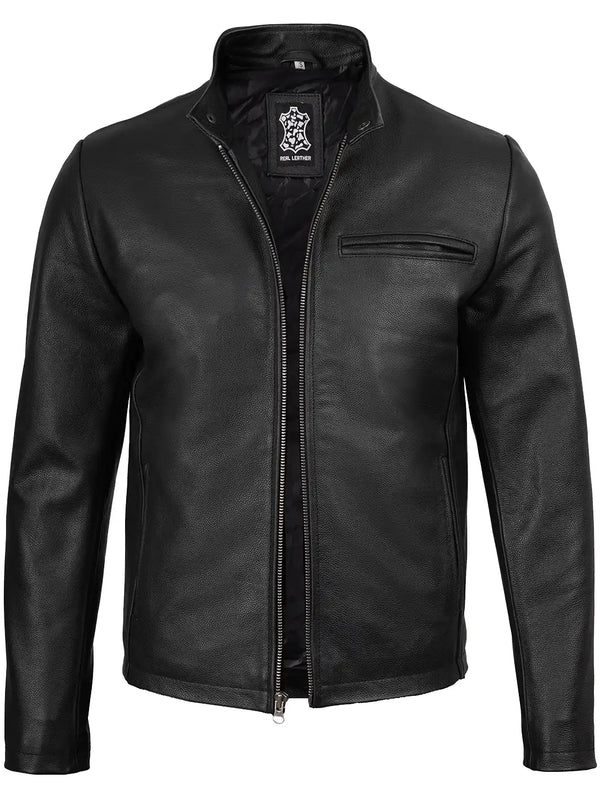 Men's Black Cowhide Leather Cafe Racer Jacket