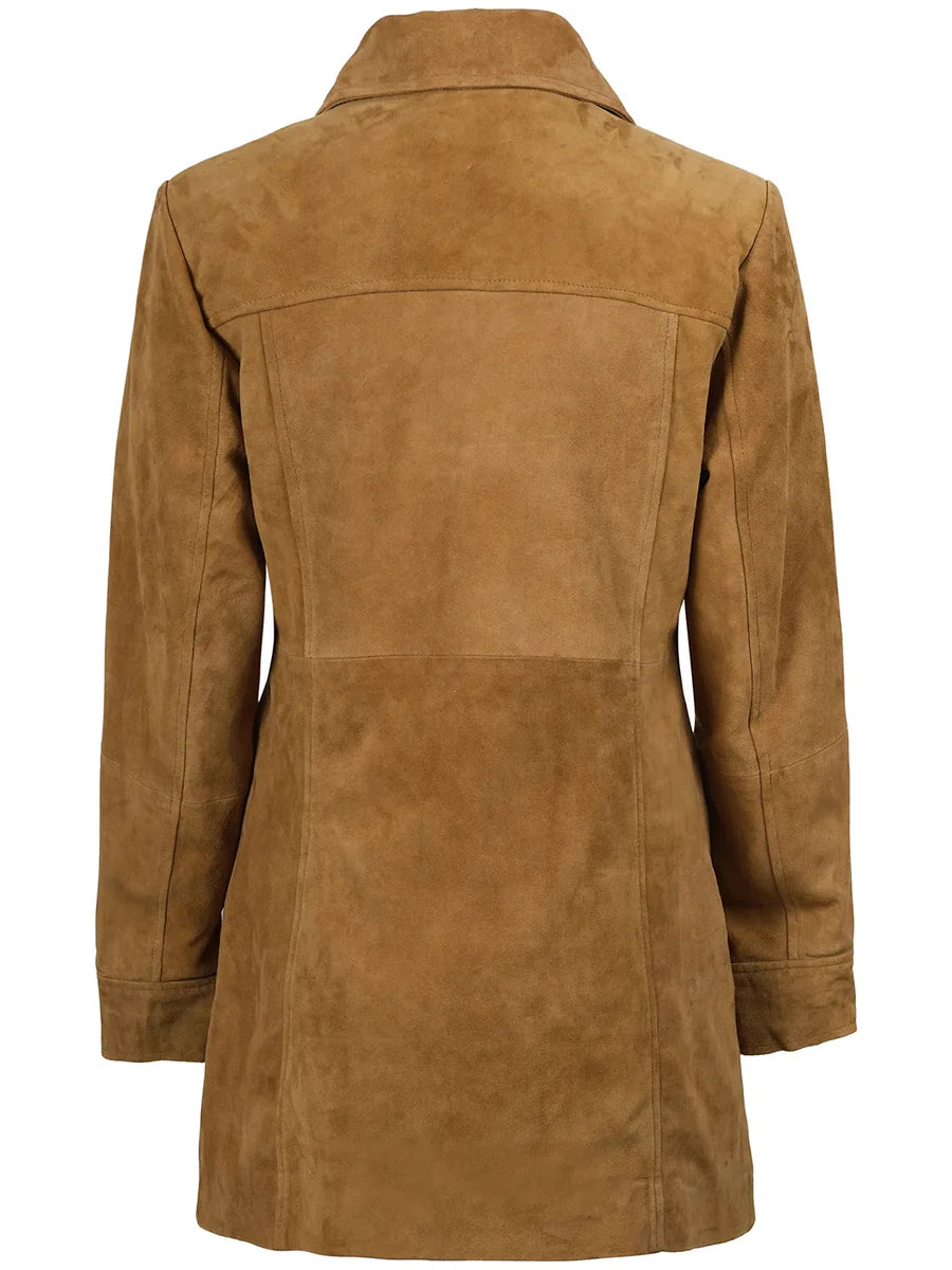 Kandis Womens Brown Suede Car Coat
