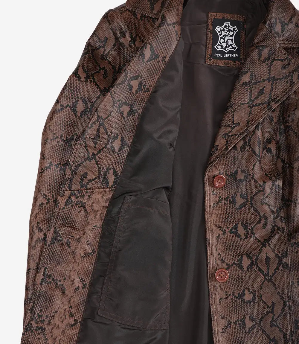 Kathryn Womens Snake Pattern Two Button Cognac Leather Blazer