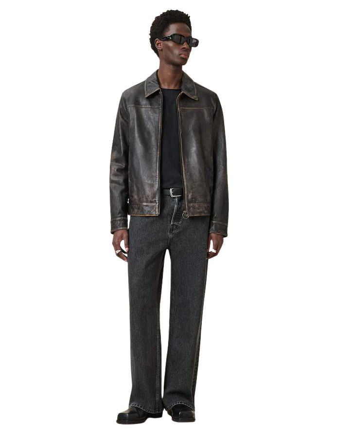 Alkan Zip Up Two Tone Leather Jacket