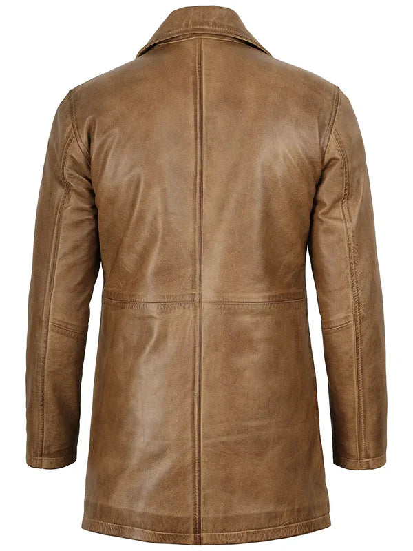 Winchester Men's Camel Brown 3/4 Length Leather Car Coat