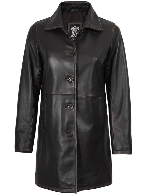 Winchester Women's Distressed Dark Brown Leather Coat