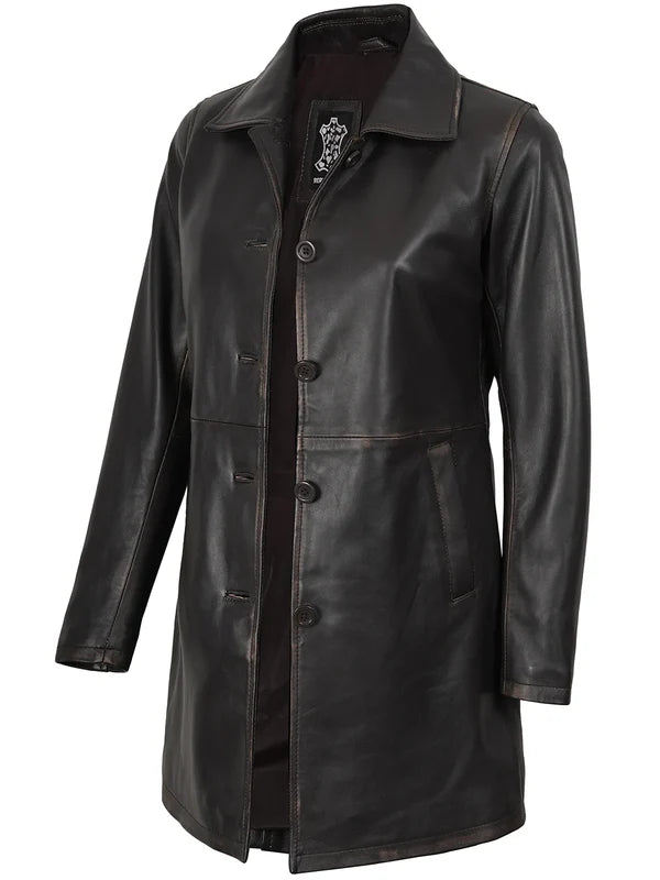 Winchester Women's Distressed Dark Brown Leather Coat