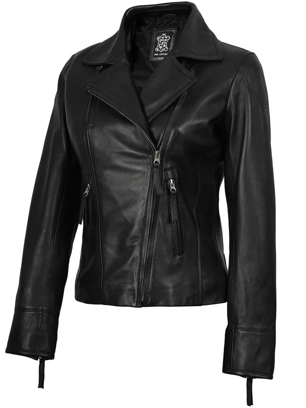 Women's Black Asymmetrical Biker Style Leather Jacket