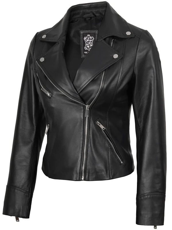 Women's Black Asymmetrical Real Leather Biker Style Jacket