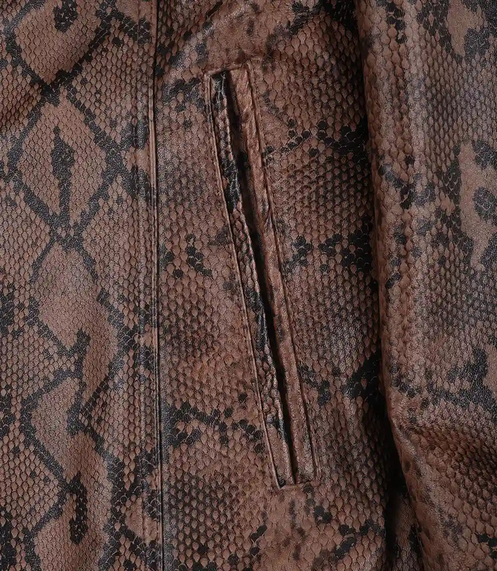 Kathryn Womens Snake Pattern Two Button Cognac Leather Blazer