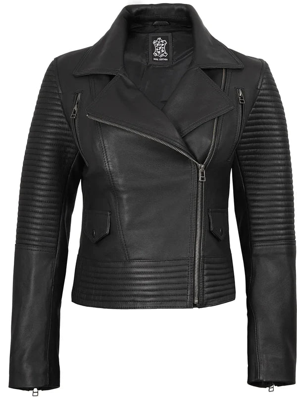 Women's Black Leather Biker Style Jacket