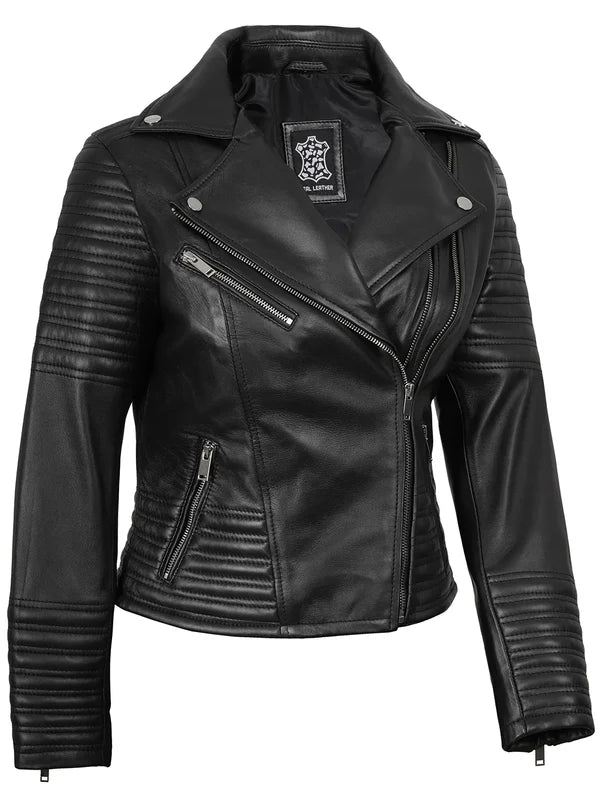 Women's Black Asymmetrical Biker Style Leather Jacket