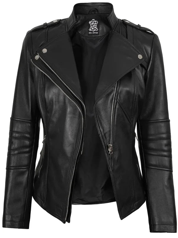 Monica Women's Black Asymmetrical Leather Jacket