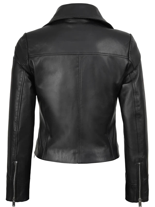 Women's Black Asymmetrical Real Leather Biker Style Jacket