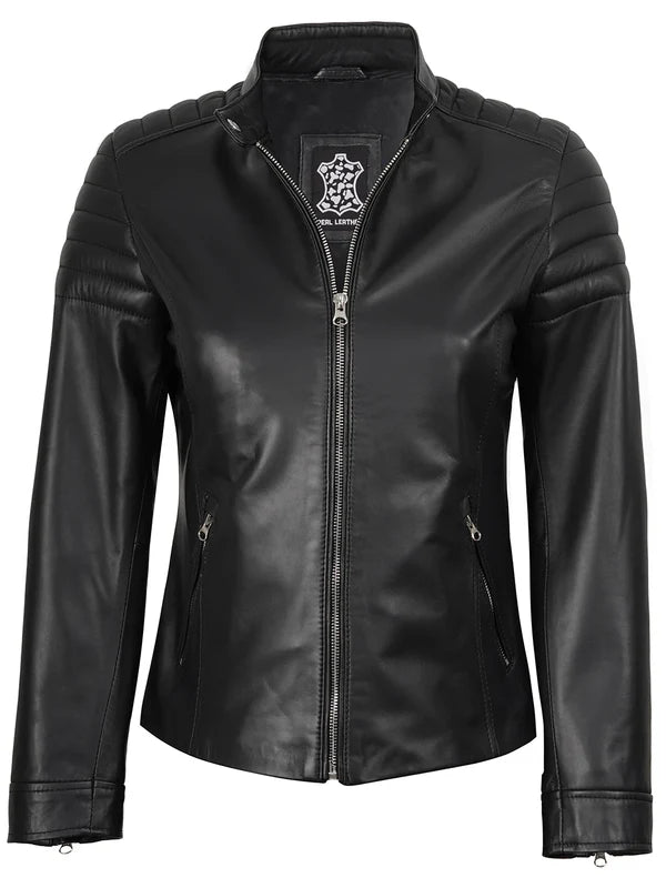 Women's Black Cafe Racer Leather Jacket