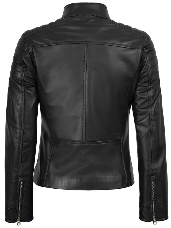 Women's Black Cafe Racer Leather Jacket