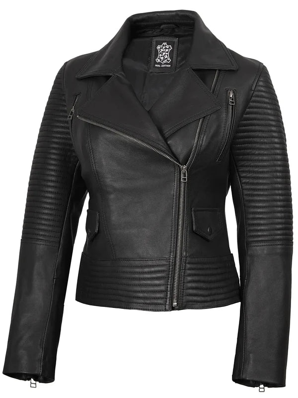 Women's Black Leather Biker Style Jacket