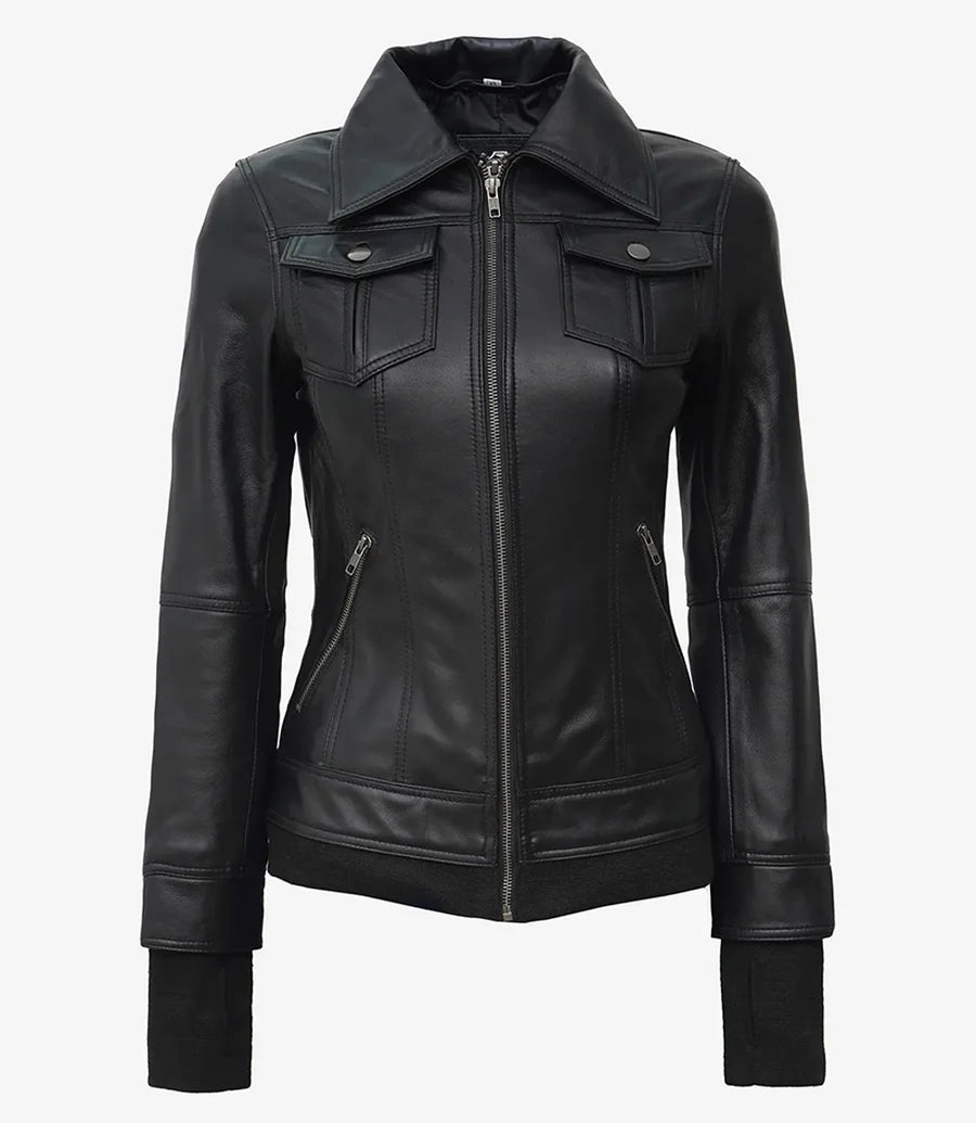 Tralee Women's Black Hooded Leather Jacket