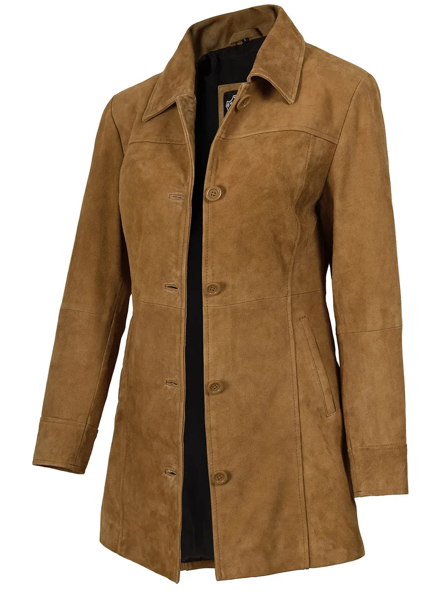Kandis Womens Brown Suede Car Coat