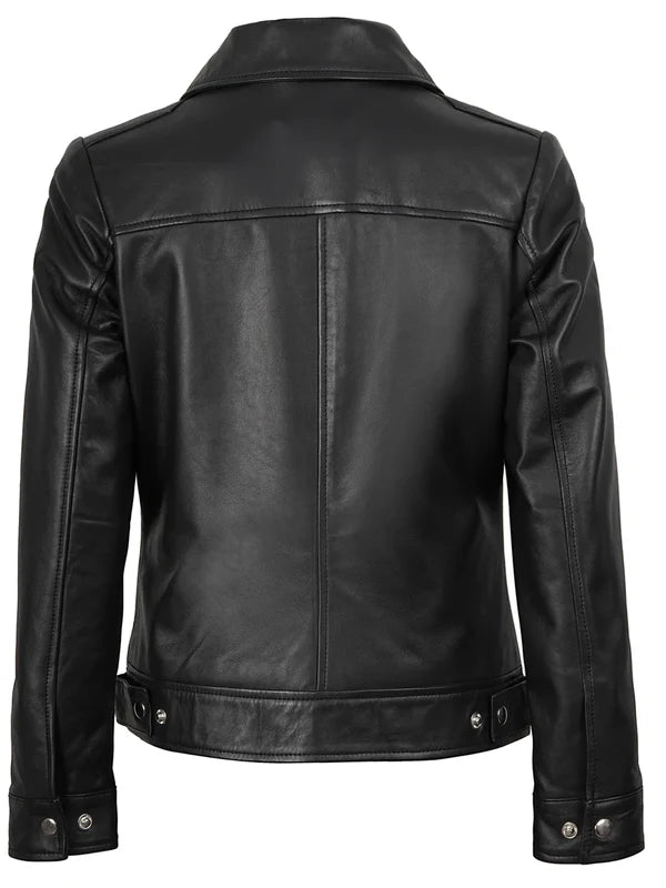 Women's Harrington Style Black Real Leather Jacket
